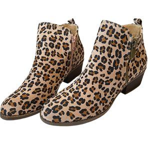 Women's Cheetah Animal Print Block Heel Side Zip Faux Suede Ankle Booties 7.5/39